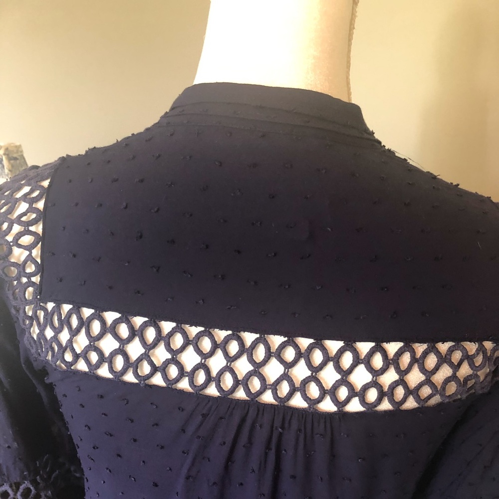 Anthropologie Navy blue blouse with cutout accents - Picture 5 of 15